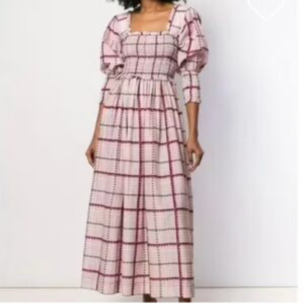 Ganni Plaid Long Sleeve Dress